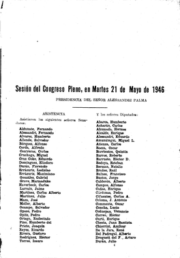 Sesión Del Congreso Pleno, En Marfes 21 De Mayo De 1946·