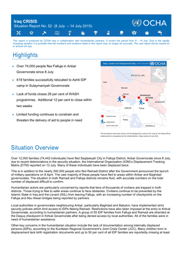 Iraq CRISIS Situation Report No. 52 (8 July – 14 July 2015)
