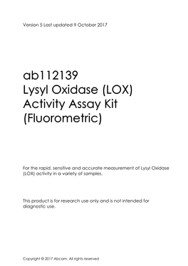 Ab112139 Lysyl Oxidase (LOX) Activity Assay Kit (Fluorometric)