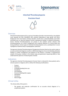 Inherited Thrombocytopenia Precision Panel Overview Indications