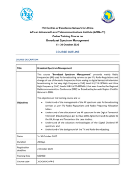 Broadcast Spectrum Management COURSE OUTLINE