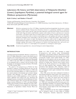 Laboratory Life History and Field Observations of Poliopaschia