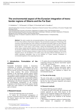 The Environmental Aspect of the Eurasian Integration of Trans-Border Regions of Siberia and the Far East