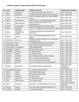 COVID-19 Update: Available Stanbic IBTC Bank Branches S/N STATE