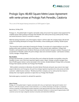 Prologis Signs 48,400 Square Metre Lease Agreement with Vente-Privee