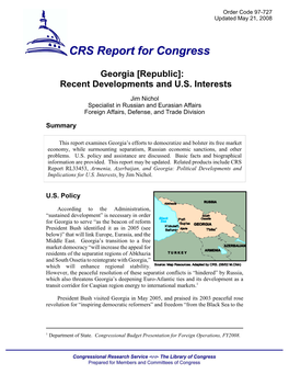 Georgia [Republic]: Recent Developments and U.S