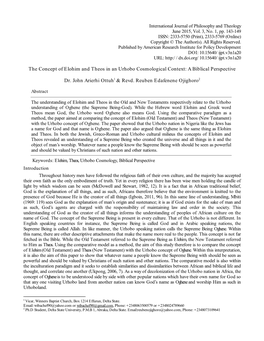 The Concept of Elohim and Theos in an Urhobo Cosmological Context: a Biblical Perspective Dr. John Arierhi Ottuh1 & Revd. Re