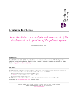 Durham E-Theses Iraqi Kurdistan : an Analysis and Assessment of The