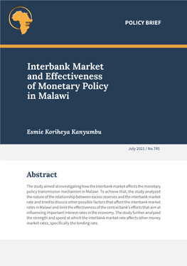 Interbank Market and Effectiveness of Monetary Policy in Malawi