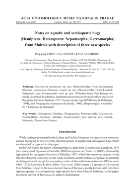 Hemiptera: Heteroptera: Nepomorpha, Gerromorpha) from Malesia with Description of Three New Species