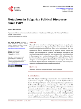 Metaphors in Bulgarian Political Discourse Since 1989