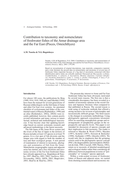 Contribution to Taxonomy and Nomenclature of Freshwater Fishes of the Amur Drainage Area and the Far East (Pisces, Osteichthyes)