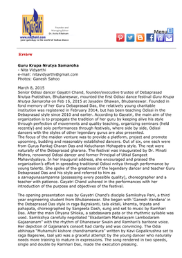 Guru Krupa Nrutya Samaroha - Nita Vidyarthi E-Mail: Nitavidyarthi@Gmail.Com Photos: Ganesh Sahoo