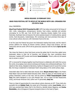 Media Release: 25 February 2019 Ubud Food Festival Set