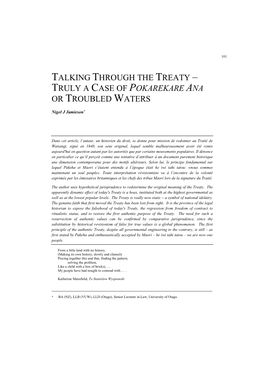 Talking Through the Treaty – Truly a Case of Pokarekare Ana Or Troubled Waters