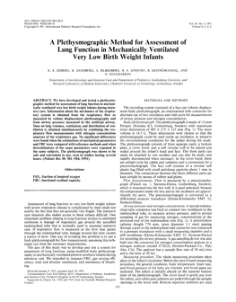 A Plethysmographic Method for Assessment of Lung Function in Mechanically Ventilated Very Low Birth Weight Infants