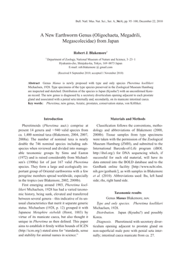 A New Earthworm Genus (Oligochaeta, Megadrili, Megascolecidae) from Japan