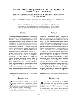 Diagnóstico De La Maquinaria Agrícola En Amecameca Y Texcoco, Estado De México