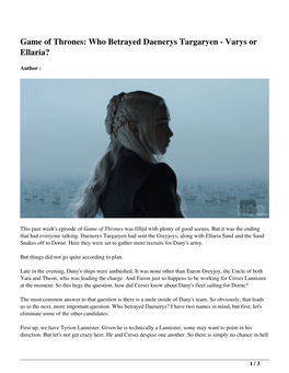 Game of Thrones: Who Betrayed Daenerys Targaryen &#8211; Varys