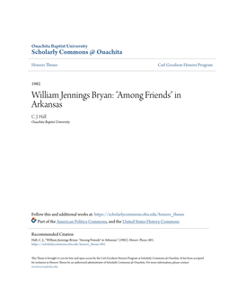 William Jennings Bryan: "Among Friends" in Arkansas C