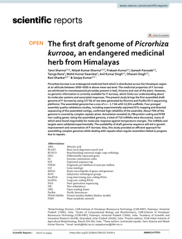The First Draft Genome of Picrorhiza Kurrooa, an Endangered Medicinal