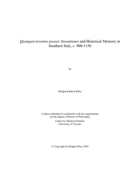 Quotquot Invenire Posset: Inventiones and Historical Memory in Southern Italy, C