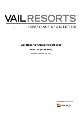 Vail Resorts Annual Report 2020
