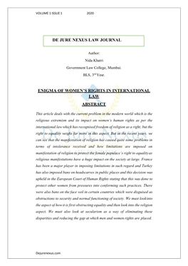 De Jure Nexus Law Journal Enigma of Women's Rights In