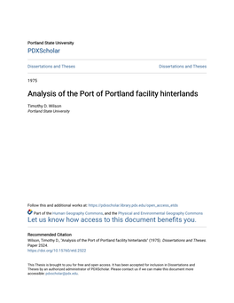 Analysis of the Port of Portland Facility Hinterlands