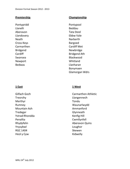 Premiership Championship Pontypridd Pontypool Llanelli Beddau