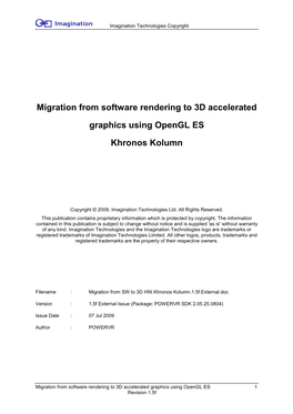 Migration from Software Rendering to 3D Accelerated Graphics Using Opengl ES 1 Revision 1.5F Imagination Technologies Copyright