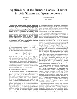 Applications of the Shannon-Hartley Theorem to Data Streams and Sparse Recovery