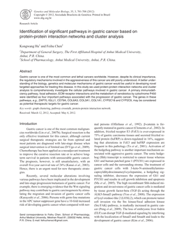 Identification of Significant Pathways in Gastric Cancer Based on Protein-Protein Interaction Networks and Cluster Analysis