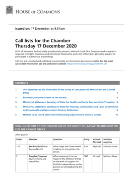 View Call Lists: Chamber PDF File 0.07 MB