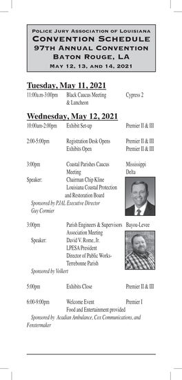 Convention Schedule 97Th Annual Convention Baton Rouge, LA May 12, 13, and 14, 2021