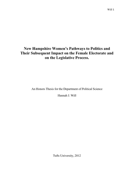 New Hampshire Women's Pathways to Politics and Their Subsequent Impact on the Female Electorate and on the Legislative Process