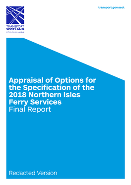 Appraisal of Options for Specification of 2018 Northern Isles Ferry Services