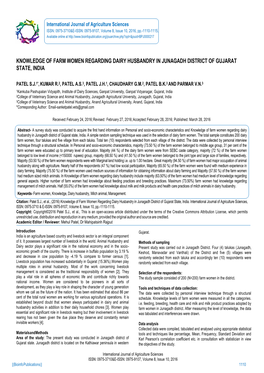 Knowledge of Farm Women Regarding Dairy Husbandry in Junagadh District of Gujarat State, India