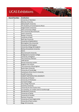 Stand Number Institution