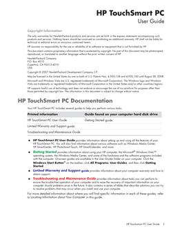 HP Touchsmart PC User Guide