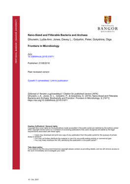 Nano-Sized and Filterable Bacteria and Archaea Ghuneim, Lydia-Ann