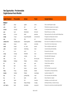 New Opportunities – Pre-Intermediate English-German-French Wordlist