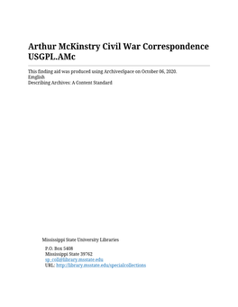 Arthur Mckinstry Civil War Correspondence USGPL.Amc