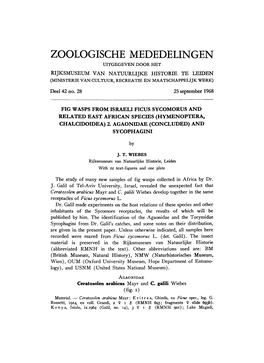 Zoologische Mededelingen Uitgegeven Door Het