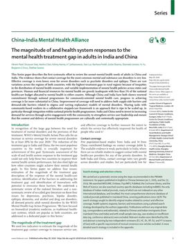 Series China–India Mental Health Alliance the Magnitude of And