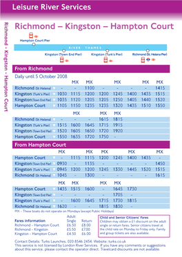 Leisure River Services River Leisure 50 50 15 15 20 15 15 15 14 16 15 15 15 14 10 35 - 35 40 20 15 14 14 14 15 35 00 30 00 05 45 15 Richmond (St