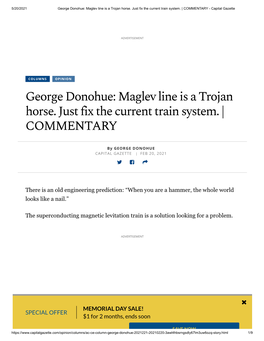 Maglev Line Is a Trojan Horse. Just Fix the Current Train System. | COMMENTARY - Capital Gazette