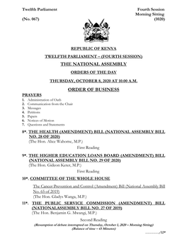 The National Assembly Order of Business