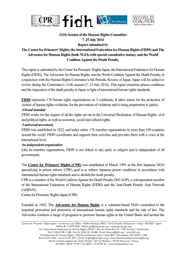 111Th Session of the Human Rights Committee 7–25 July 2014 Report Submitted by the Center for Prisoners' Rights; the Interna