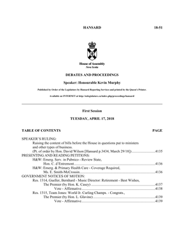 HANSARD 18-51 DEBATES and PROCEEDINGS Speaker